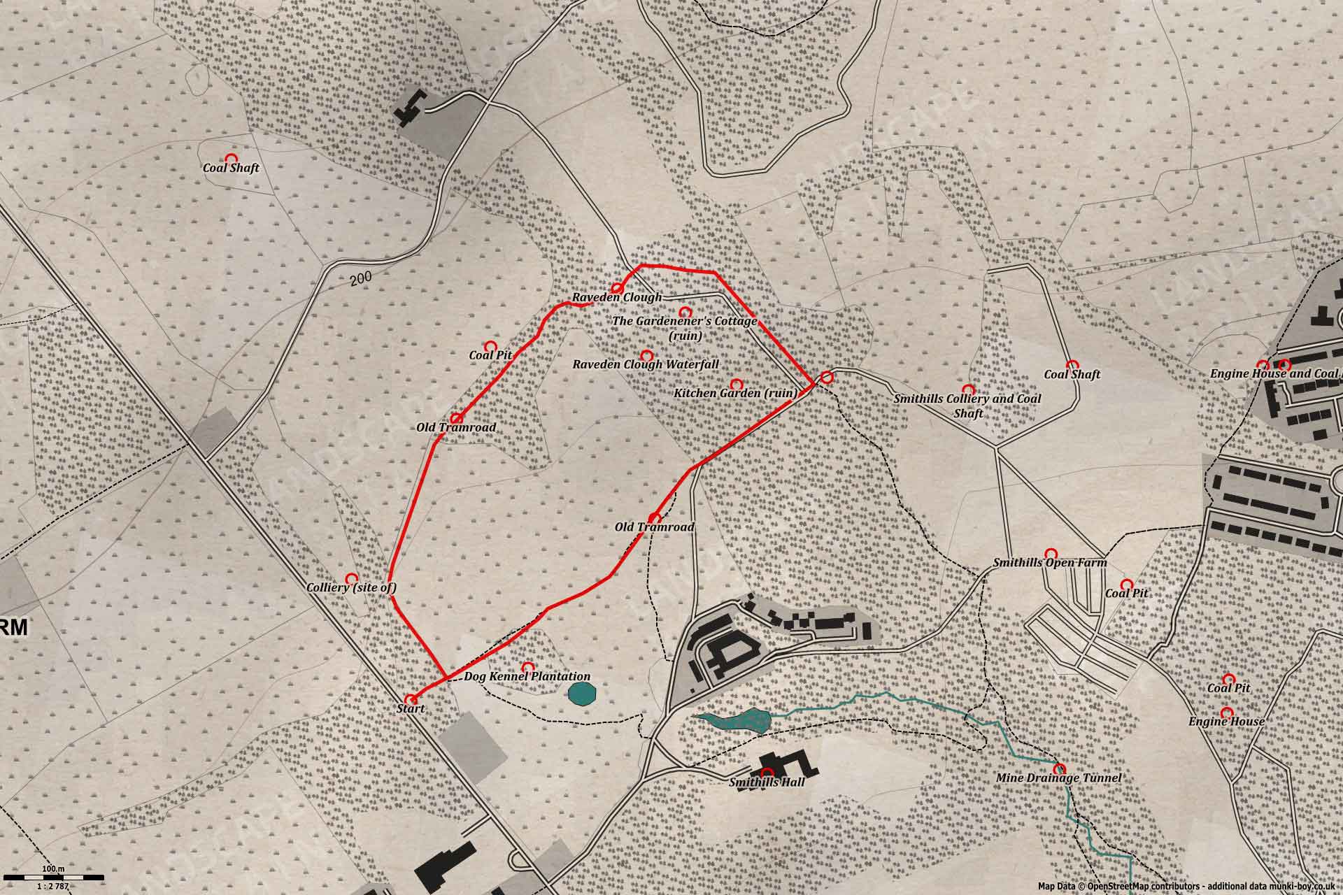 Map of Smithills Hall Kitchen Garden and Former Coal Mining Tramroads